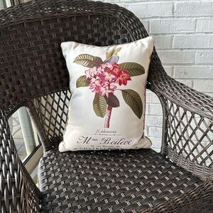 PLUMERIA BOTANICAL PRINT~FLORAL THROW PILLOW~THRO by MARLO LORENZ~W/ROPE EDGE~BR